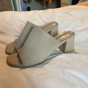 HEELED MULES WITH RIBBED COTTON MATERIAL
